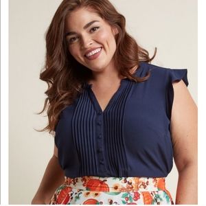 Modcloth Navy Blue Flutter Sleeve Blouse